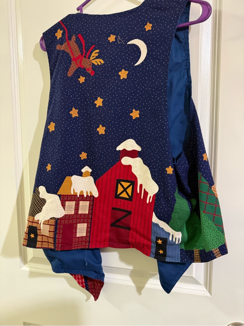 Kids Navy Christmas Vest with Santa & Reindeer Appliqué - Picture 2 of 2